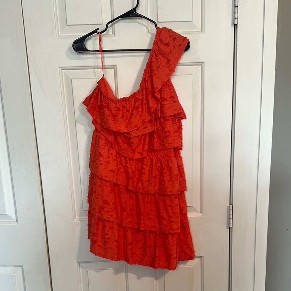 LC Lauren Conrad Orange one shoulder dress size large